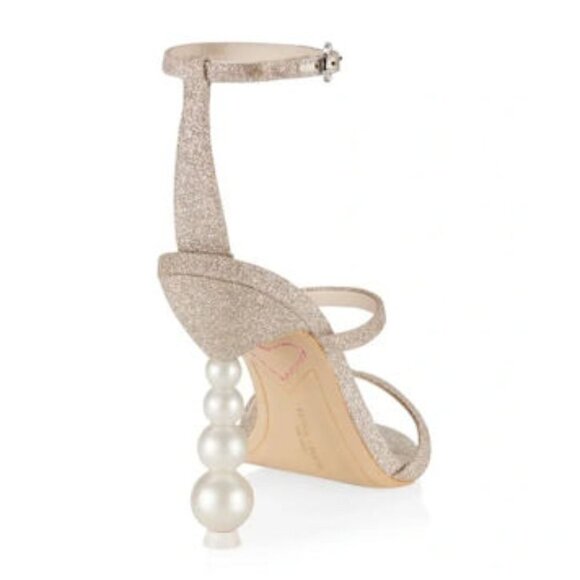 Sophia Webster Rosalind Pearl Heel Sandals Gold Glitter Size 39.5 / US 9.5 NIB - Picture 4 of 11